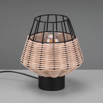Stolová lampa Borka s ratanom a klietkou, prírodná