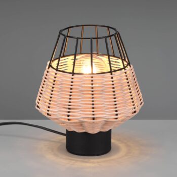 Stolová lampa Borka s ratanom a klietkou, prírodná