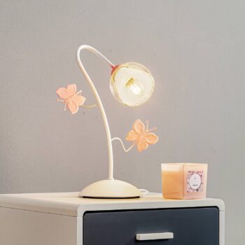 Stolová lampa Butterfly s dekoráciou v ružovej farbe