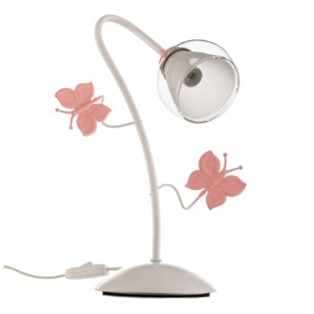 Stolová lampa Butterfly s dekoráciou v ružovej farbe