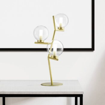 Stolová lampa Camely, 3 svetlá, brúsená zlatá/čierna, sklo
