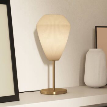 Stolová lampa Caprarola, výška 46 cm, piesková farba/mosadz, sklo