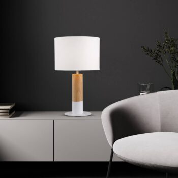 Stolová lampa Carroll, drevo svetlé/biele, výška 43 cm, látka