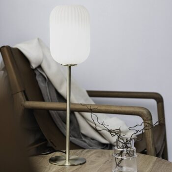 Stolová lampa Cava, mosadzná farba, sklo, výška 55 cm