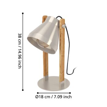 Stolová lampa Cawton, výška 38 cm, oceľ/hnedá, oceľ/drevo