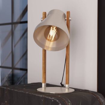 Stolová lampa Cawton, výška 38 cm, oceľ/hnedá, oceľ/drevo