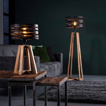 Stolová lampa Crossround s drevenou trojnožkou