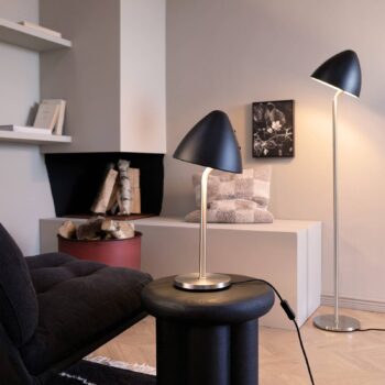 Stolová lampa Dyberg Larsen Oulu, čierna/oceľ, výška 47 cm