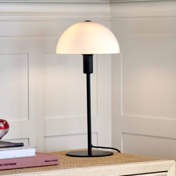 Stolová lampa Ellen so skleneným tienidlom, čierna