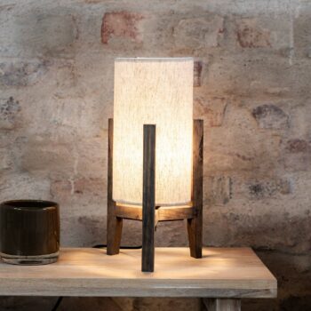 Stolová lampa Eruca, výška 34 cm, hnedá/béžová, drevo/látka