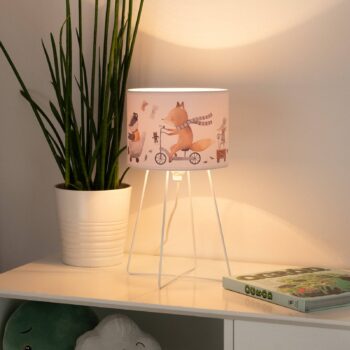 Stolová lampa Ferdi Kids, textil, kov, biela, farebná