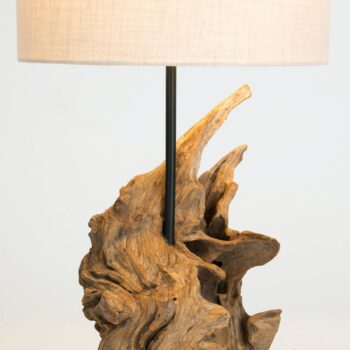 Stolová lampa Filicudi, béžová/drevená farba, výška 60 cm, ľan