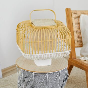 Stolová lampa Forestier Bamboo Square S v bielej farbe