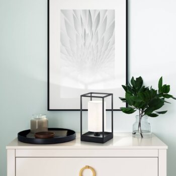 Stolová lampa Gilli, čierna/biela, ľan, kov, výška 29 cm