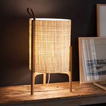 Stolová lampa Greta, prírodné vlákno/dub, výška 33 cm