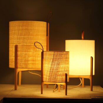Stolová lampa Greta, prírodné vlákno/dub, výška 58 cm