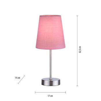 Stolová lampa Heinrich s ružovým látkovým tienidlom