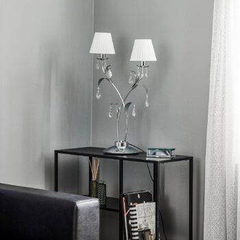 Stolová lampa Jacqueline, 2-plameňová, biela