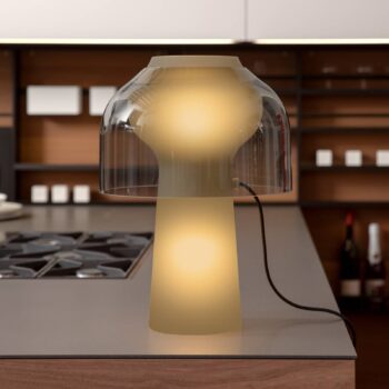 Stolová lampa Karman Lilly, dymovo sivá, výška 48 cm, sklo