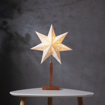 Stolová lampa Karo, biela, 55 cm, papier, akáciové drevo, hviezda