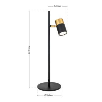 Stolová lampa Kevin, otočný reflektor čierna/zlatá