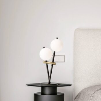 Stolová lampa Kika, 2-lampa, čierna/biela, kov, sklo