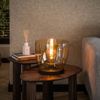 Stolová lampa Kopje, výška 27 cm, jantárová, sklo, E27