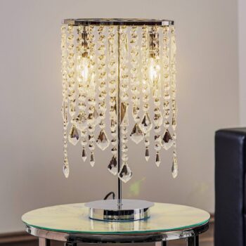 Stolová lampa Laila s kryštálovým závesom 2-plameňové