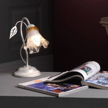 Stolová lampa Lancia, farba slonovej kosti, 1 svetlo, železo, sklo
