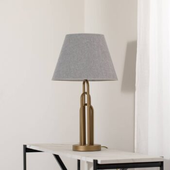 Stolová lampa Lazar, sivá/zlatá antik, výška 65 cm, textil/kov