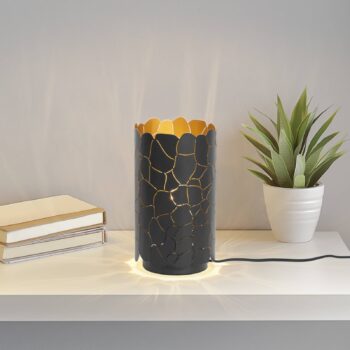 Stolová lampa Lindby Aralena, čierna/zlatá, výška 26,5 cm