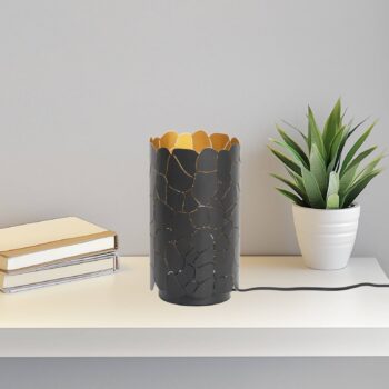 Stolová lampa Lindby Aralena, čierna/zlatá, výška 26,5 cm
