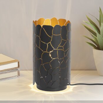 Stolová lampa Lindby Aralena, čierna/zlatá, výška 26,5 cm