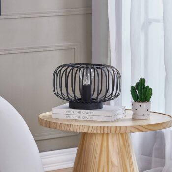 Stolová lampa Lindby Krish v čiernej farbe so vzhľadom klietky