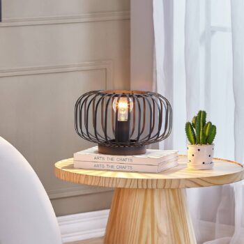 Stolová lampa Lindby Krish v čiernej farbe so vzhľadom klietky