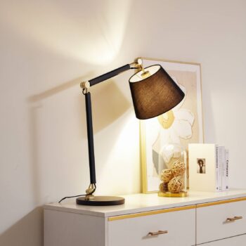 Stolová lampa Lucande Marvaine, čierna/zlatá farba, nastaviteľná