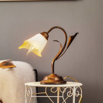 Stolová lampa Lucrezia v bronzovej farbe s tienidlom v tvare kvetu