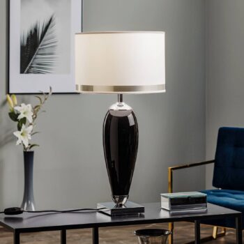 Stolová lampa Lund, čierna/biela, výška 60 cm, textil