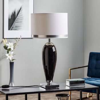 Stolová lampa Lund, čierna/biela, výška 60 cm, textil
