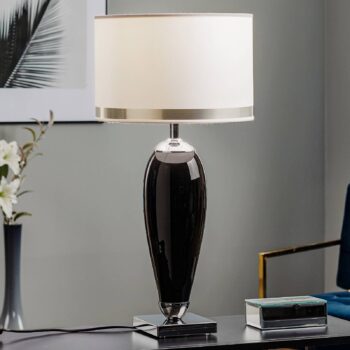 Stolová lampa Lund, čierna/biela, výška 60 cm, textil