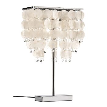 Stolová lampa Makani, chróm, s dekorom mušlí