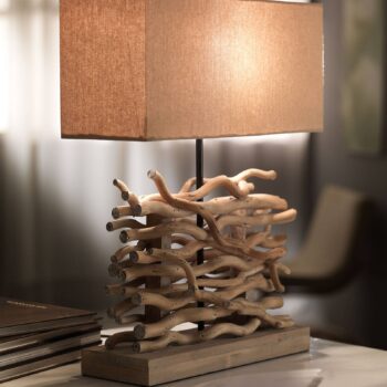 Stolová lampa Marica, látkový tienidlo a drevo, výška 50 cm