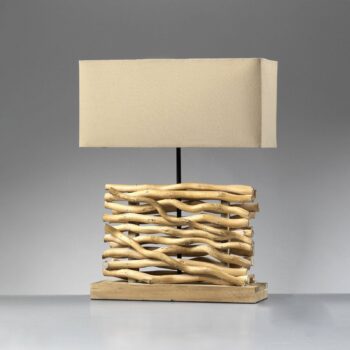 Stolová lampa Marica, látkový tienidlo a drevo, výška 50 cm