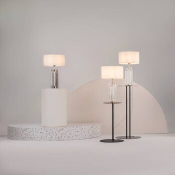 Stolová lampa Maytoni Muse, biela, výška 53 cm, textil/sklo