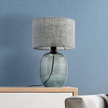Stolová lampa Melody, výška 48 cm, dymové sivé sklo, sivá látka