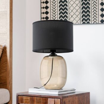 Stolová lampa Melody, výška 48 cm, hnedé sklo, čierny textil