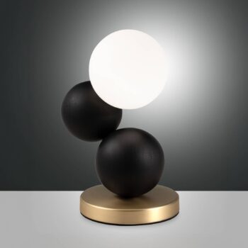 Stolová lampa Micky, čierna/mosadz, drevo, stmievateľné, G9