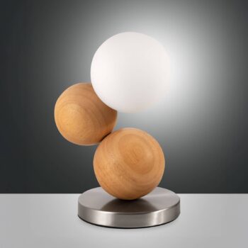Stolová lampa Micky, drevo svetlé/nikel, drevo, stmievateľné, G9