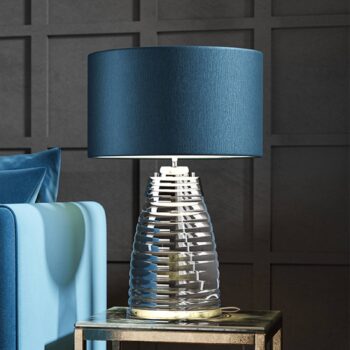 Stolová lampa Milne podstavec sklo tienidlo modrá