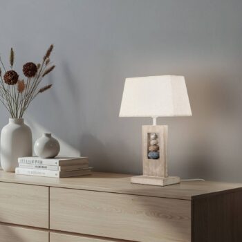 Stolová lampa Miriel, výška 46 cm, textil, drevo